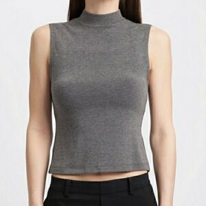 Alice + Olivia Randall High Neck Crop Top Womens Size S Gray Muscle Tee